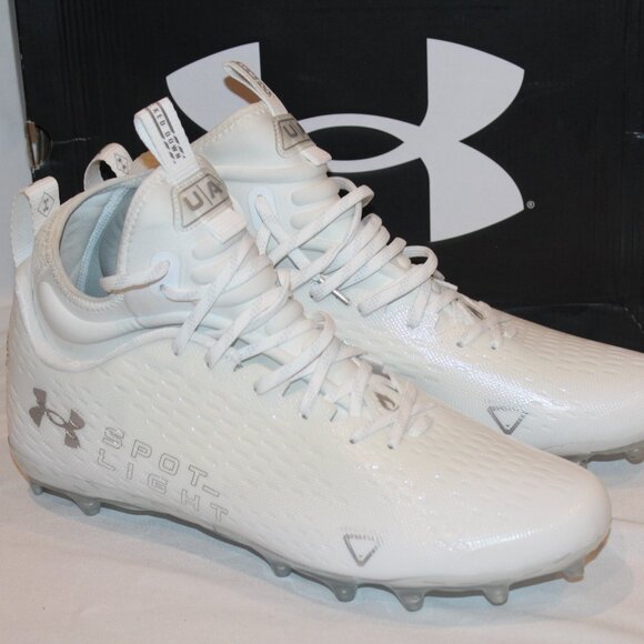 NIB MEN'S UNDER ARMOUR SPOTLIGHT LUX MX 2.0 WHITE FOOTBALL CLEATS SZ 13 - Picture 1 of 5